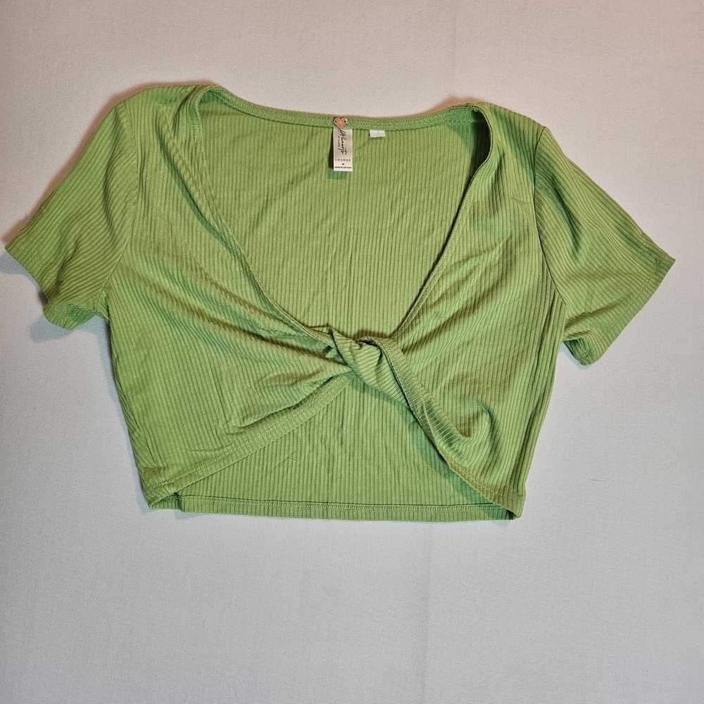 LA Hearts by PacSun Green Ribbed Knot Front Crop Top Size‎ M Lounge Stretch Tee